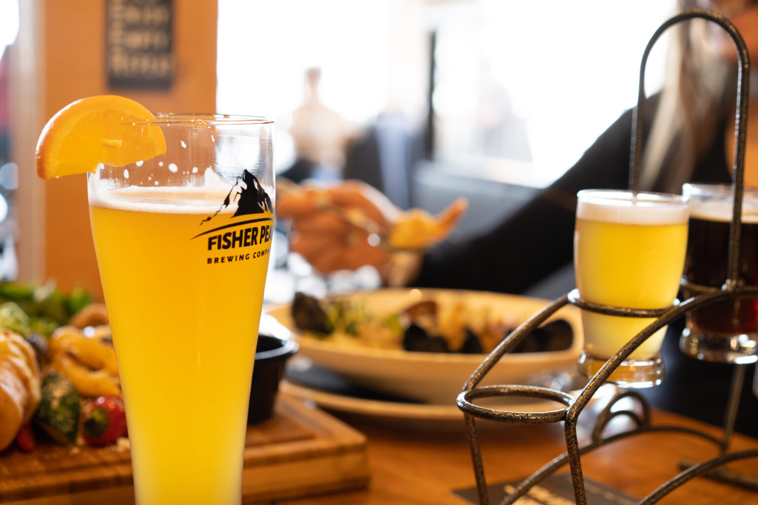 Close up of beer at an indoor dining setting